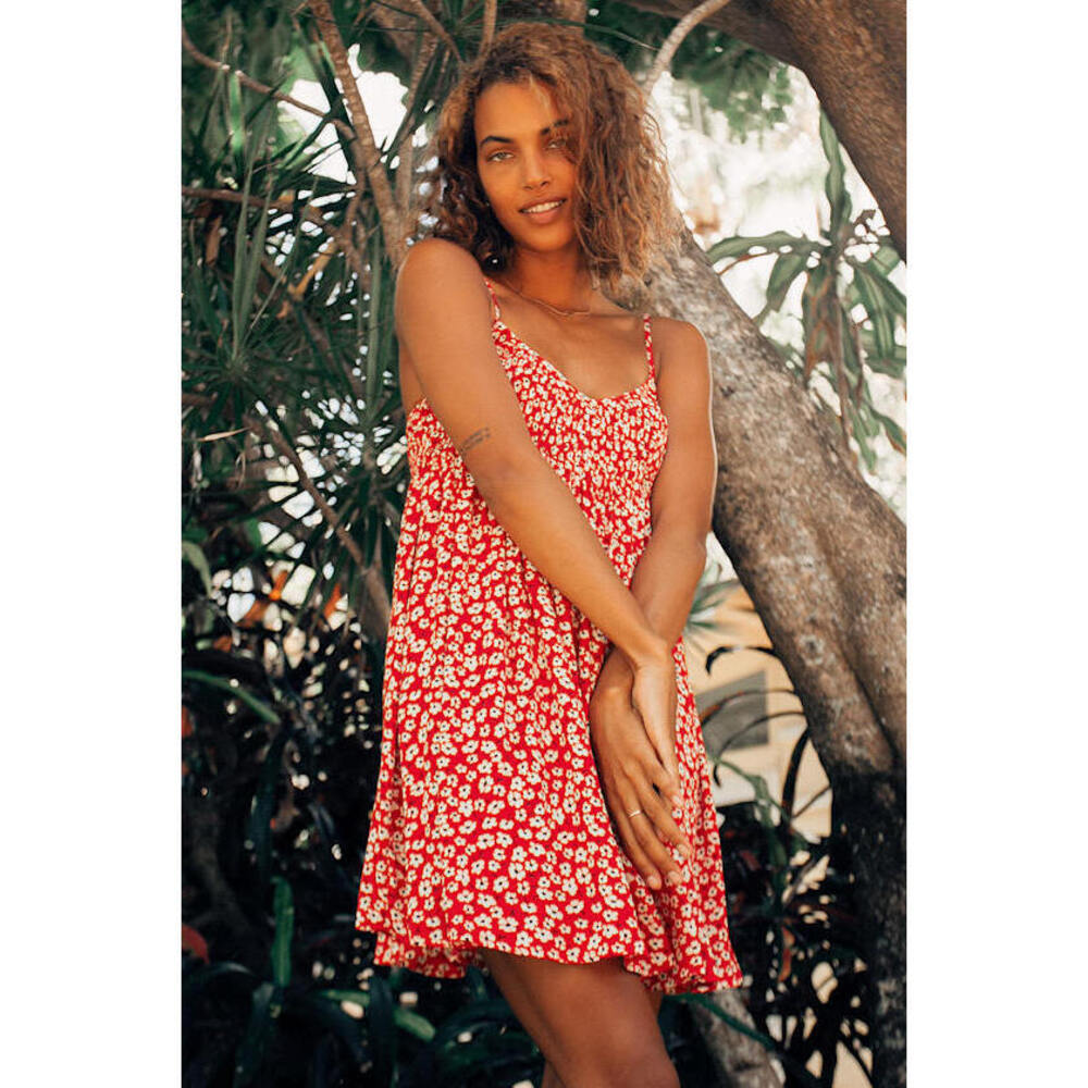 Lulus Sweet Talk Me Red Floral Print Smocked Mini Dress - Size M